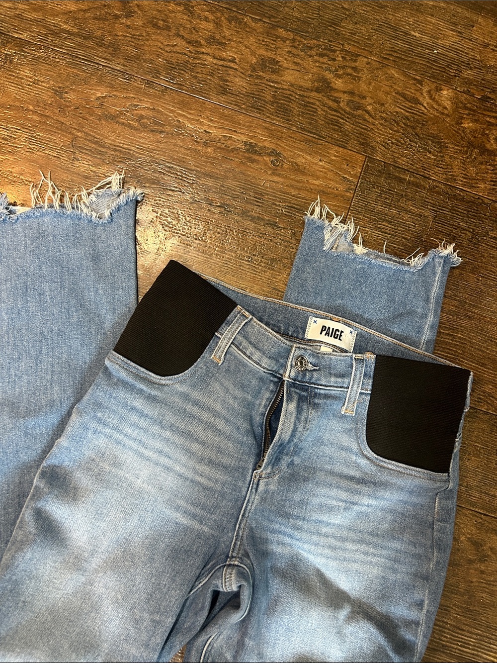 PAIGE Light Blue Straight-Leg with Black Waist stretch panels “maternity” EUC - Picture 7 of 9